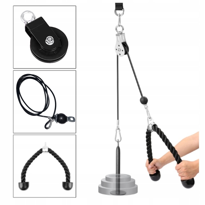 WYCIĄG GÓRNY DOLNY DO ĆWICZEŃ ŚCIANY SUFITU UCHWYT SZNUR ATLASU TRICEPS