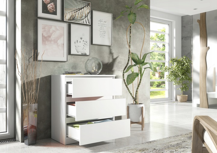 SZAFKA 3 SZUFLADY BIAŁA NOWOCZESNA DO SALONU SYPIALNI MEBLE OD