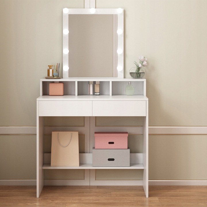 TOALETKA DO MAKIJAŻU WIZAŻU KOSMETYCZNA Z LUSTREM LED NOWOCZESNA LOFT