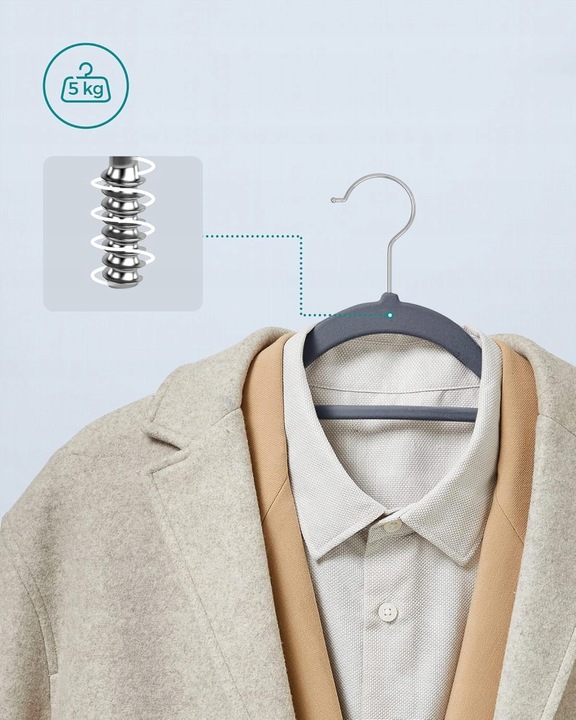 WIESZAKI NA UBRANIA WELUROWE ANTYPOŚLIZGOWE SZARE ARVENTA STYLE - 20