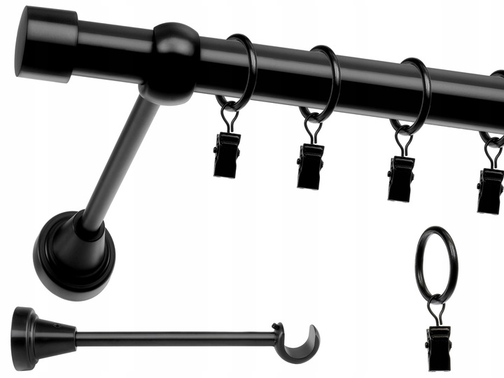 KARNISZ POJEDYNCZY 200 cm - fi 19 mm SIMPLE KARNISZE KÓŁKA METAL CZARNY