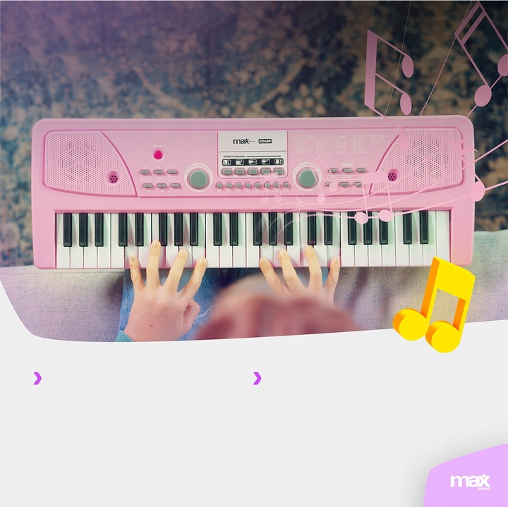 Keyboard dla dziewczynki 49 klawiszy akumulator/ mikrofon KD49P Max różowy