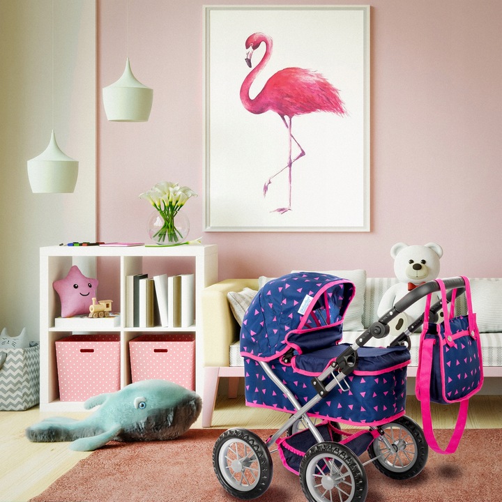 KINDERPLAY WÓZEK DLA LALEK GŁĘBOKI GONDOLA SKŁADANY TORBA REGULOWANA RĄCZKA