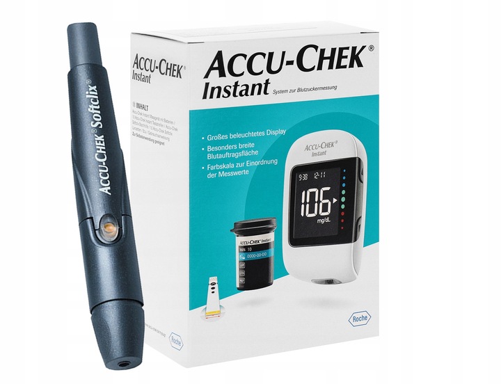 Glukometr Accu-Chek Instant, mg/dL+ NAKŁUWACZ + PASKI Nowy!