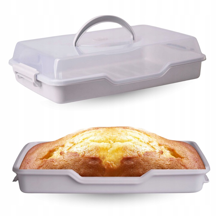 POJEMNIK PLASTIKOWY NA CIASTO WYPIEKI TORT PUDEŁKO Z POKRYWĄ i UCHWYT