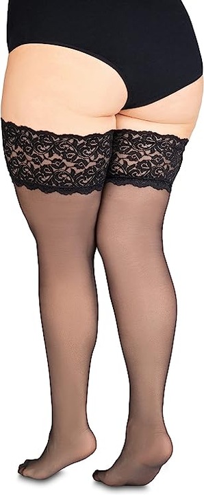 POŃCZOCHY SAMONOŚNE PLUS SIZE CZARNE NYLONOWE SEXY