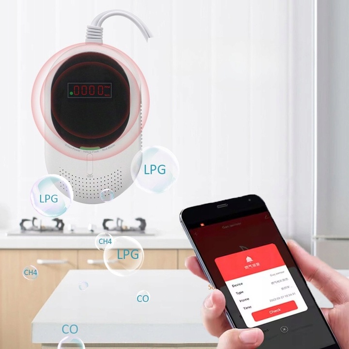 Czujnik Detektor Tlenku Węgla Czadu Gazu CERTYFIKOWANY LCD z WIFI