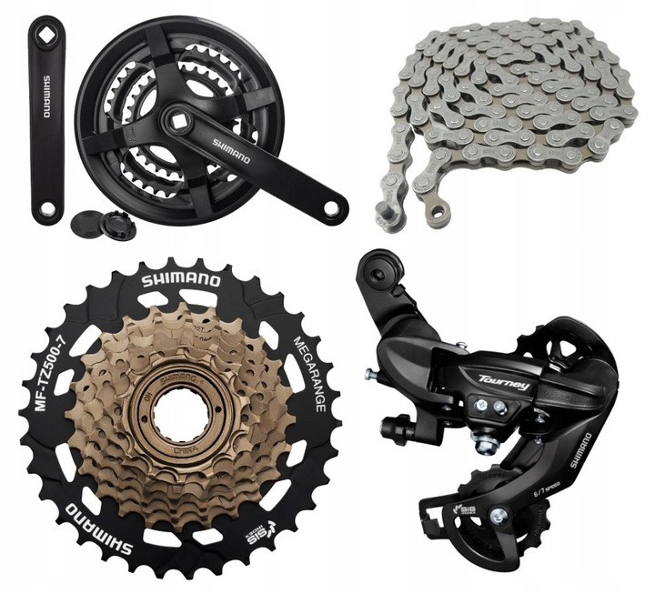 ZESTAW NAPĘDU SHIMANO 7rz KORBA 42T, WOLNOBIEG 34T, PRZERZUTKA, ŁAŃCUCH 3x7