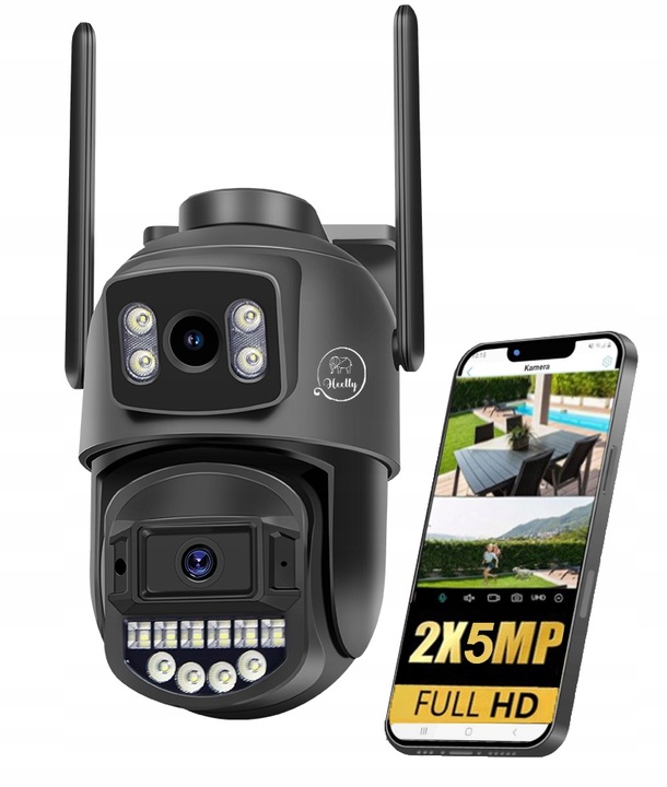 PODWÓJNA KAMERA 2X5MP ZOOM ZEWNĘTRZNA OBROTOWA IP WIFI ALARM DETEKCJA FHD