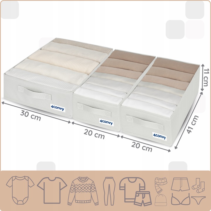 Zestaw 3x organizer pudełko pojemnik na ubrania bieliznę do komody M A