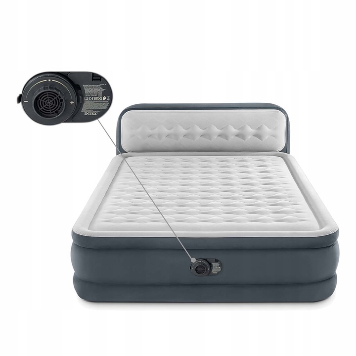 Materac Dmuchany Dwuosobowy Łóżko Pompka 230V Intex + Poduszka MODEL 2024