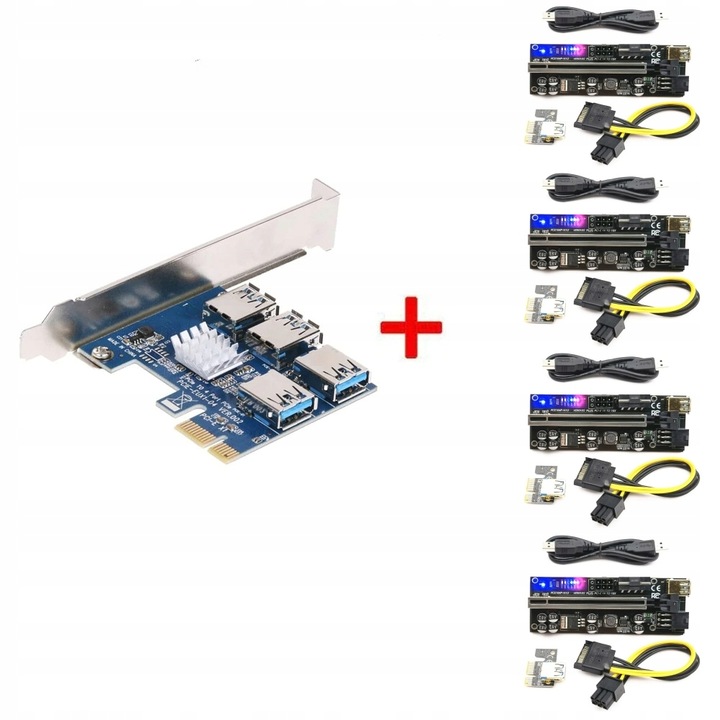 Adapter PCI-E USB Riser SPLITTER + 4x RISER 010s