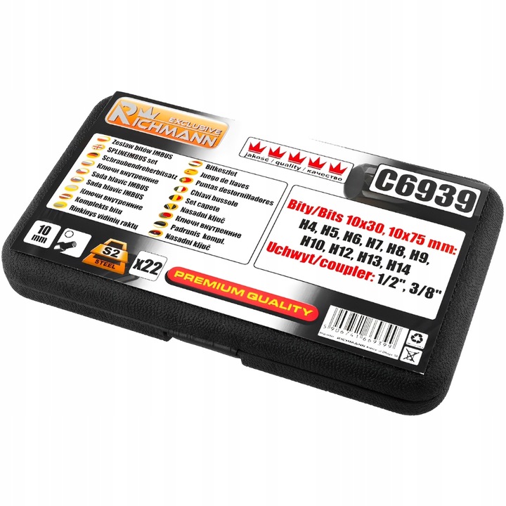 ZESTAW KLUCZY IMBUSOWYCH WEWNĘTRZNYCH BITÓW 10 mm 22 EL. H4-H14 S2 RICHMANN