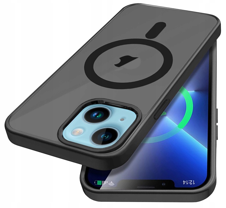 Etui Do iPhone 13 / 14 (Magsafe, Czarne Matowe, Wzmacniane, Trwałe) 2xSzkło