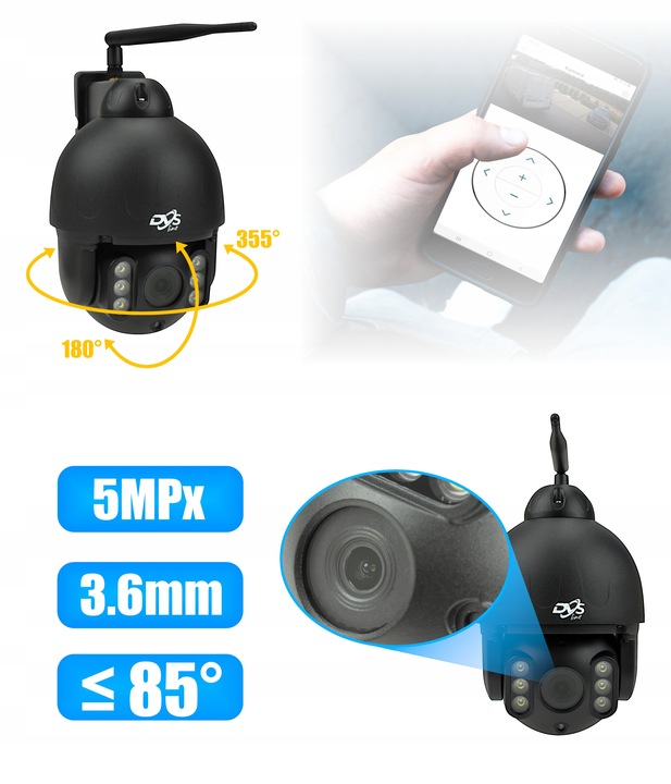 KAMERA WIFI OBROTOWA ZEWNĘTRZNA IP 5Mpx METAL CZARNA AUDIO DETEKCJA DVS