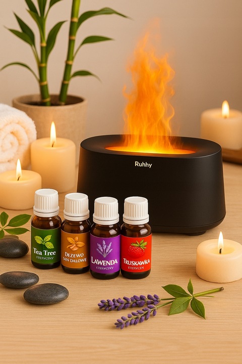 Dyfuzor Zapachowy LED Kominek 250ml + 12 Olejków | Nawilżacz Powietrza