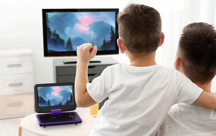 PRZENOŚNY SAMOCHODOWY ODTWARZACZ DVD 9'' LCD FIOLETOWY na 2000mAh Baterią