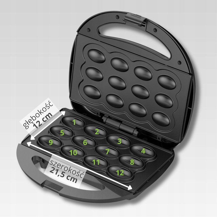 OPIEKACZ DO ORZESZKÓW CIASTEK Forma 12 sztuk 1200W Powłoka