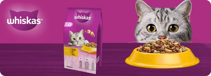 SUCHA KARMA WHISKAS ADULT DLA KOTA Z PYSZNYM KURCZAKIEM 14KG