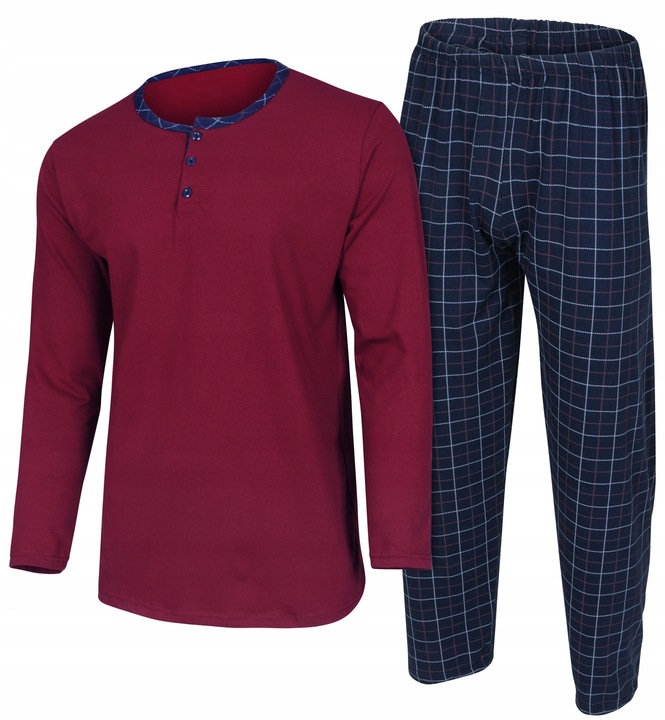 BAWEŁNIANA PIŻAMA MĘSKA DŁUGI RĘKAW KLASYCZNA KRATA