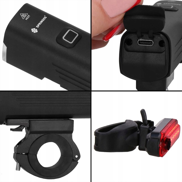 LAMPKA ROWEROWA LED PRZÓD TYŁ MOCNA 1000lm ZESTAW ROWER 4800mAh ALUMINIUM