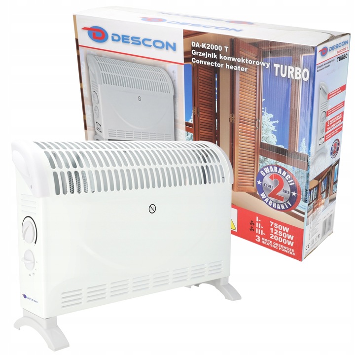 Grzejnik elektryczny Konwektorowy 2000W Energooszczędny Nawiew Termostat