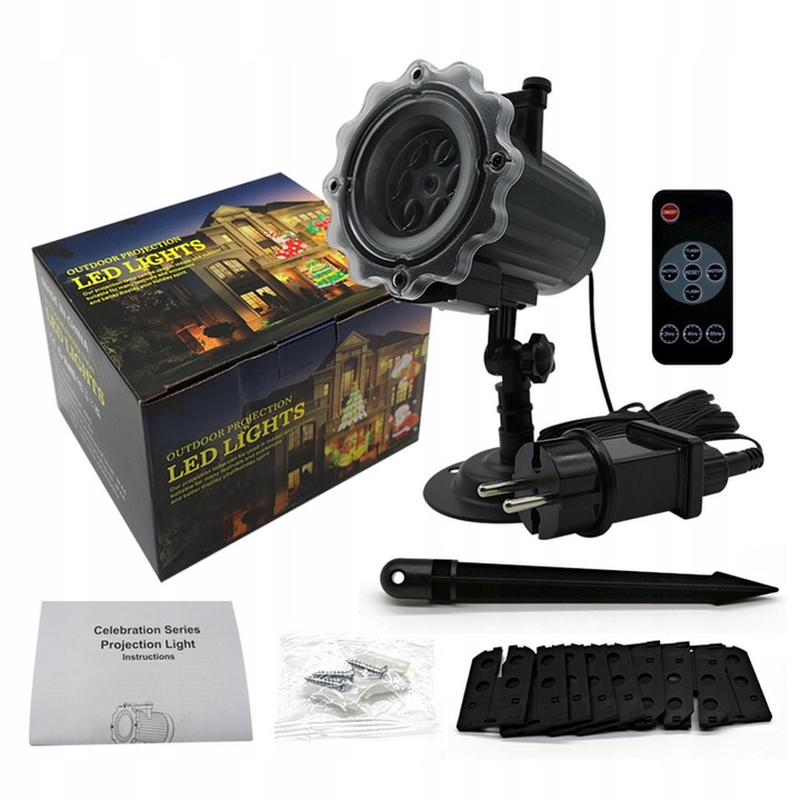 ŚWIĄTECZNY PROJEKTOR LED LASEROWY 16 slajdów 64 MOTYWÓW z pilotem