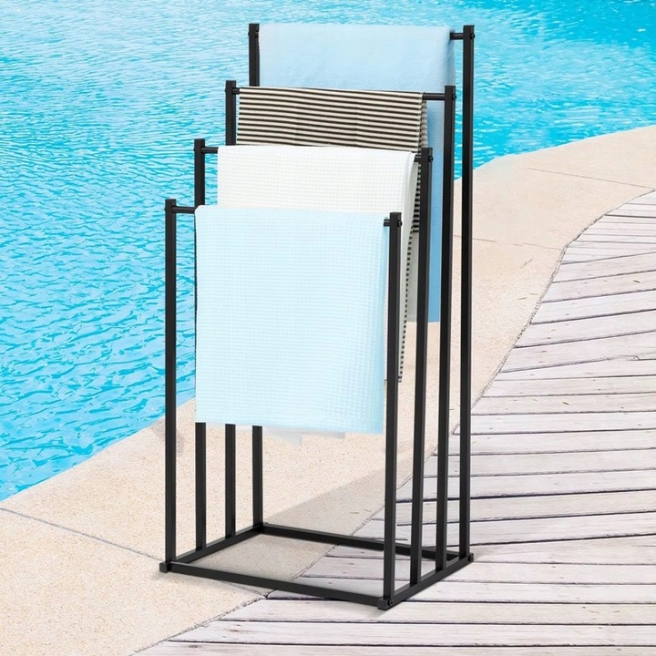 Stojak na Ręczniki Wieszak Łazienkowy Metalowy Stojący 4 Poziomy Czarny