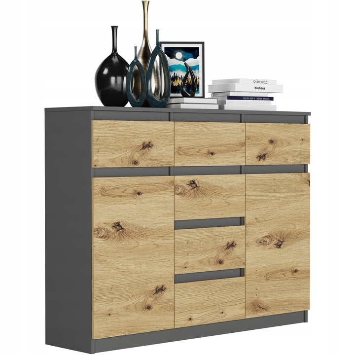 KOMODA 98CM SZAFKA 6 SZUFLAD ANTRACYT MIX ARTISAN S62D