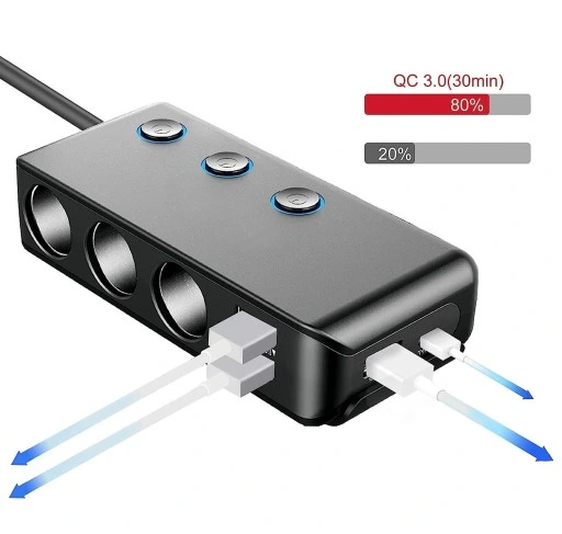 ROZDZIELACZ ROZGAŁĘŹNIK ZAPALNICZKI 4 USB QC i PD