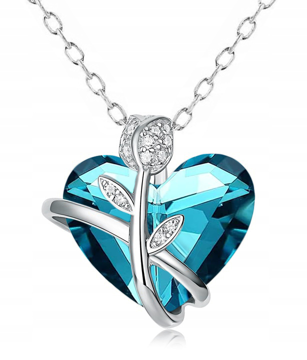 NASZYJNIK SREBRNY ŁAŃCUSZEK DAMSKI Z ZAWIESZKĄ SERCE RÓŻA SREBRO PRÓBA 925