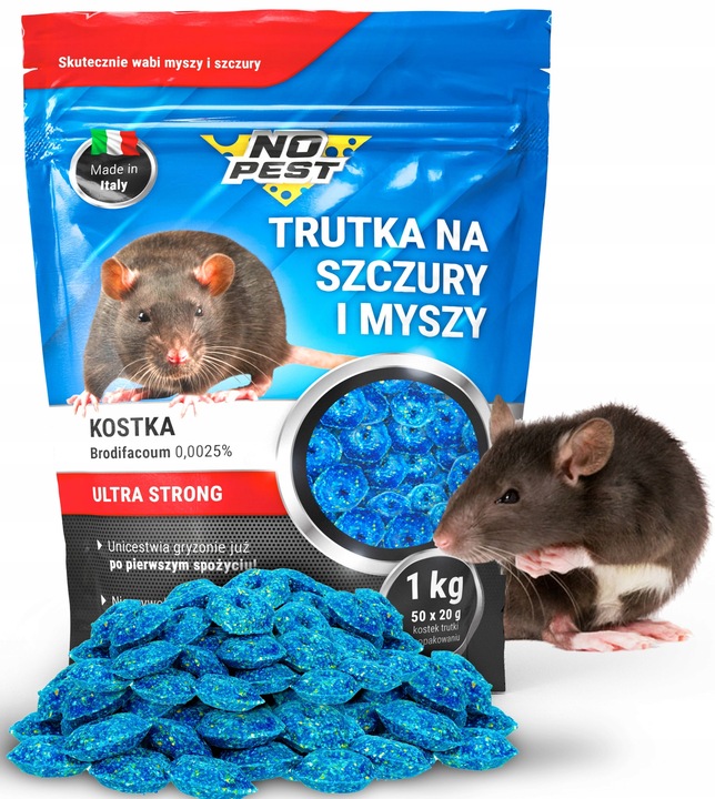 ULTRA MOCNA KOSTKA TRUTKA NA SZCZURY I MYSZY NO PEST BRODIFAKUM 1KG
