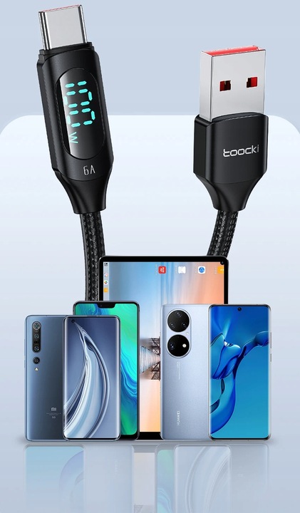 TOOCKI KABEL USB-A DO USB-C 100W PD 6A QC LCD 2 M do HUAWEI XIAOMI SAMSUNG