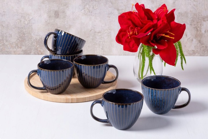 Filiżanki komplet 6 filiżanek do kawy Altom Design Reactive Stripes 450 ml