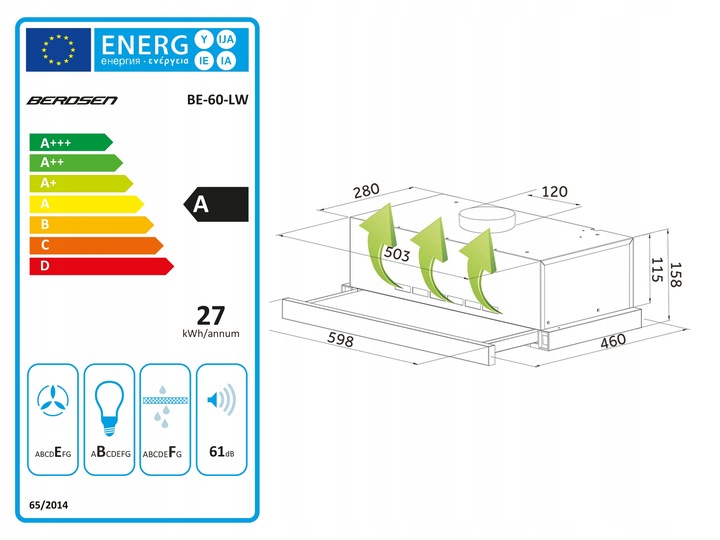 OKAP KUCHENNY PODSZAFKOWY 60cm CZARNY BERDSEN