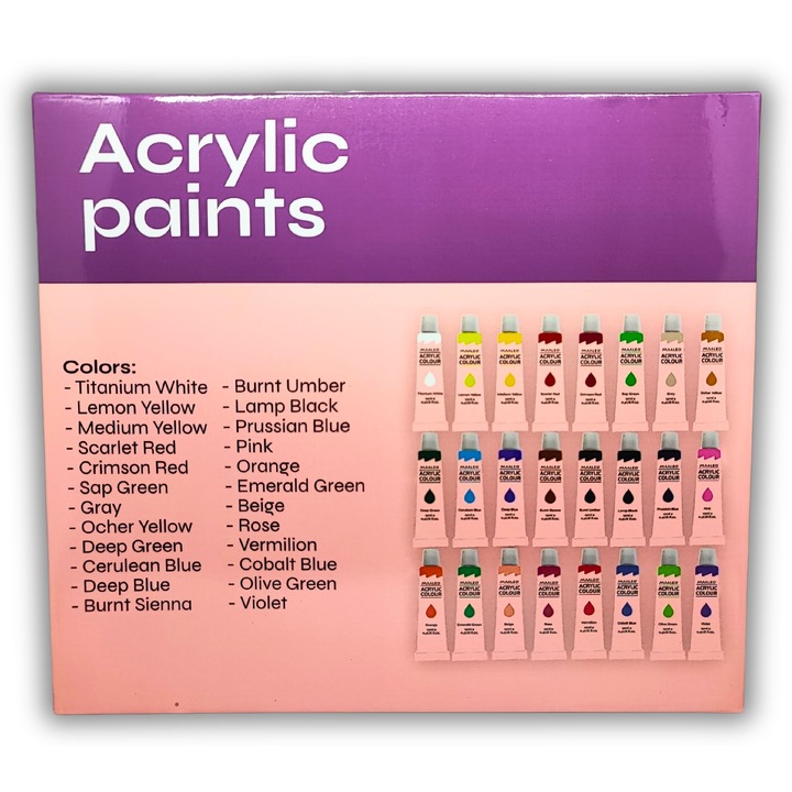 Farby Akrylowe Zestaw Farb Akrylowych 24x12ml Płótna Pędzle 10 szt Paleta