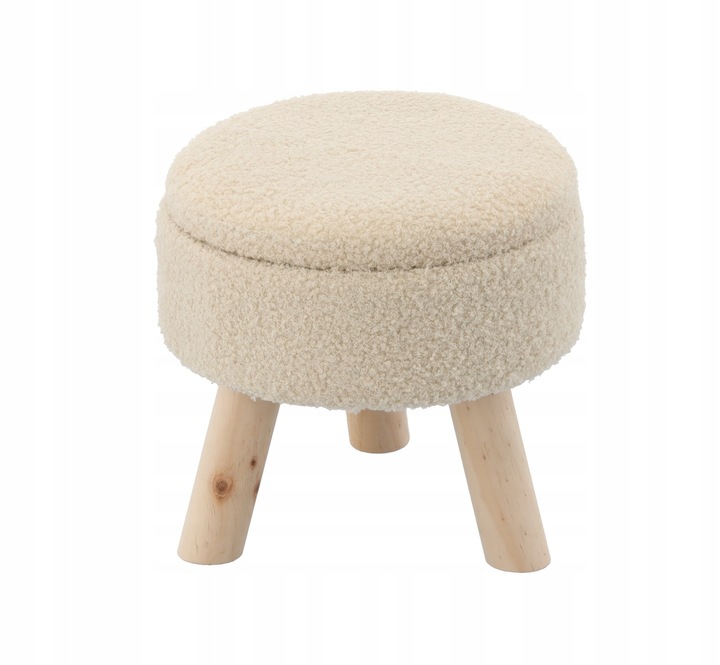 PUFA PUF OKRĄGŁA NA DREWNIANYCH NÓŻKACH ZE SCHOWKIEM DO SALONU BEŻOWA