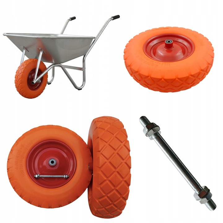 KOŁO DO TACZKI PEŁNE 4.00-8 WÓZKA BEZDĘTKOWE OŚKA POMARAŃCZOWE