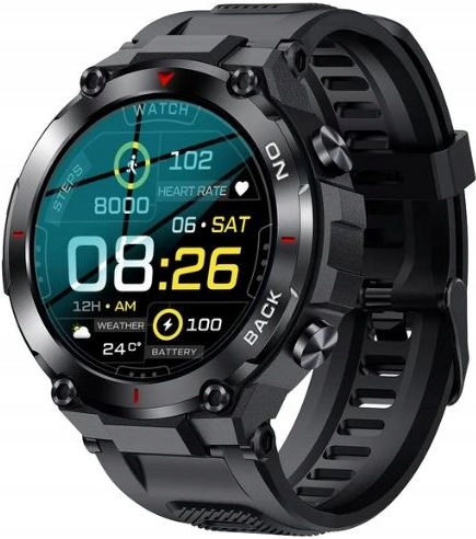 Smartwatch zegarek męski wodoszczelny GPS MILITARNY PULS MENU PL Czarny