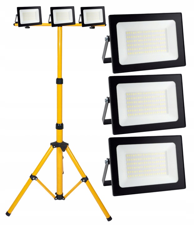 Naświetlacz Halogen LED 3x 50W + statyw budowlany