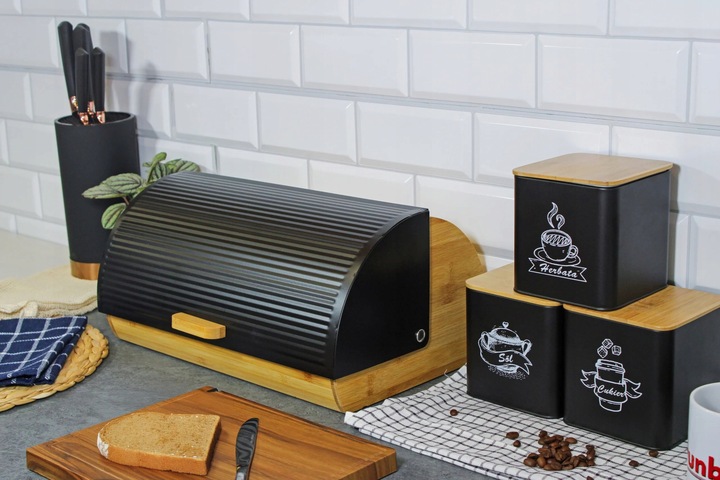 CHLEBAK NA PIECZYWO CHLEB BUŁKI POJEMNIK CZARNY BAMBUS DREWNIANY DUŻY