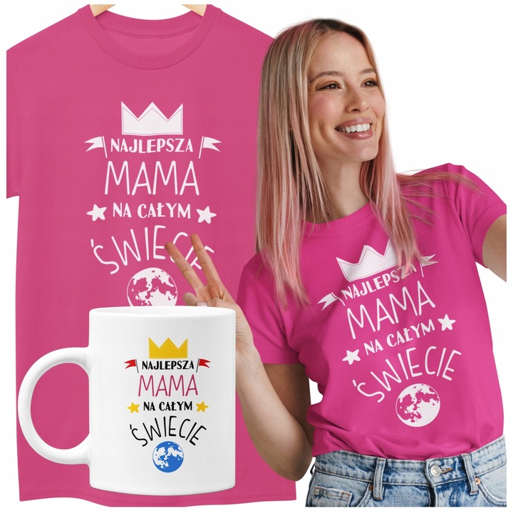 KOSZULKA DLA MAMY Z KUBKIEM NAJLEPSZA MAMA NA ŚWIECIE ZESTAW UPOMINKOWY 1+1