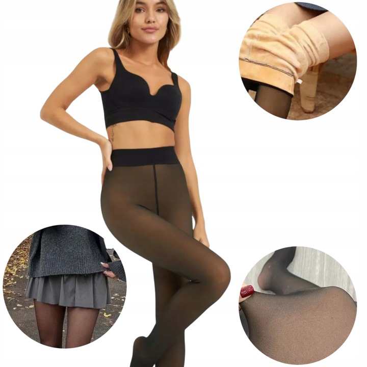 Ocieplane Rajstopy Zimowe Damskie z Futerkiem Ciepłe Termiczne M/L Czarny