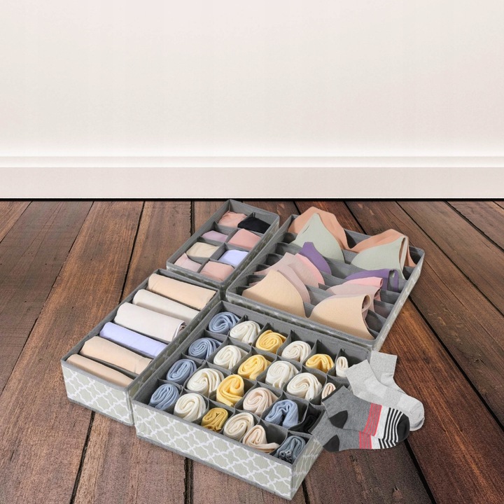 4x ORGANIZER NA BIELIZNĘ SKARPETKI UBRANIA DO SZUFLADY SZAFY ZESTAW