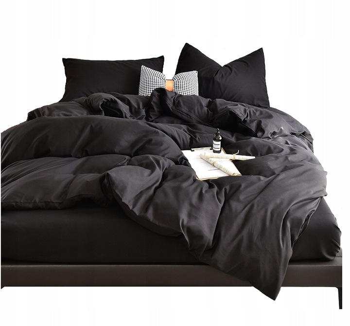 KOMPLET POŚCIELI 140x200 2x POSZEWKI 70x80 MIKROFIBRA GŁADKA MIĘKKA CZARNA