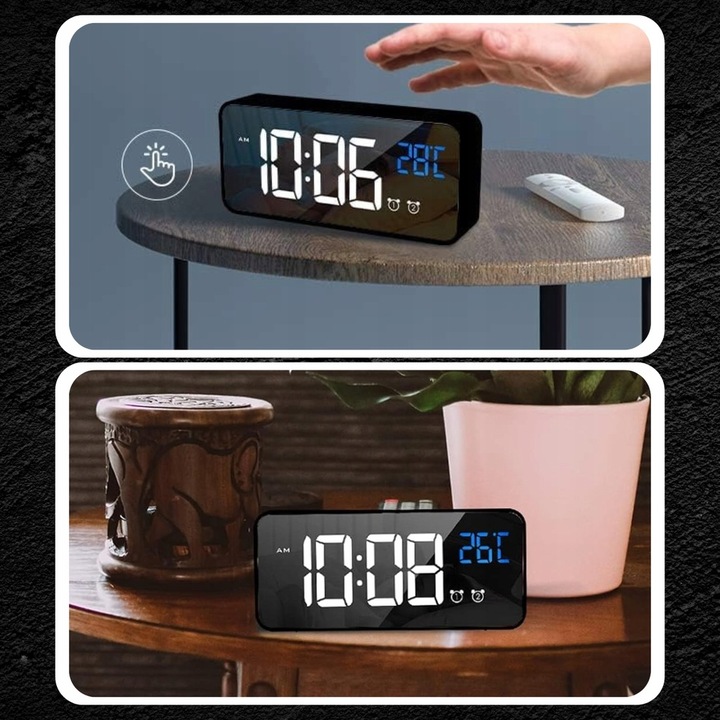 BUDZIK ELEKTRONICZNY ZEGAR LED CYFROWY STOJĄCY TERMOMETR ALARM DATA + USB