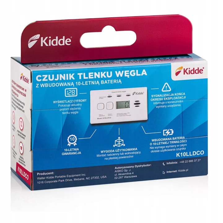 Czujnik tlenku węgla (czadu) Kidde K10LLDCO LCD 10 lat