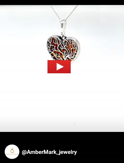 Wisiorek srebrny z bursztynem ORYGINALNA ZAWIESZKA ze srebra serce FILM