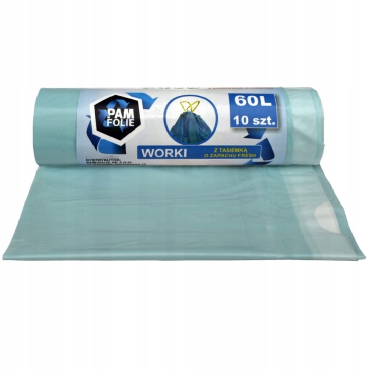 WORKI NA ŚMIECI Zapachowe z Taśmą 60L 10 szt Worki Fresh Pam Folie x5