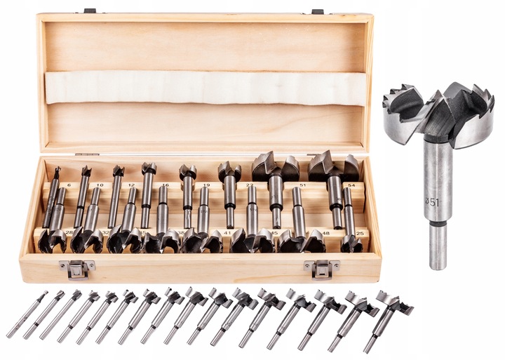 SĘKOWNIKI FREZY WIERTŁA DO DREWNA 6-54 mm 16 el